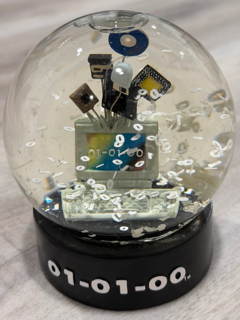 Vintage Y2K Millennium Snow Globe Computer Binary 01-01-00